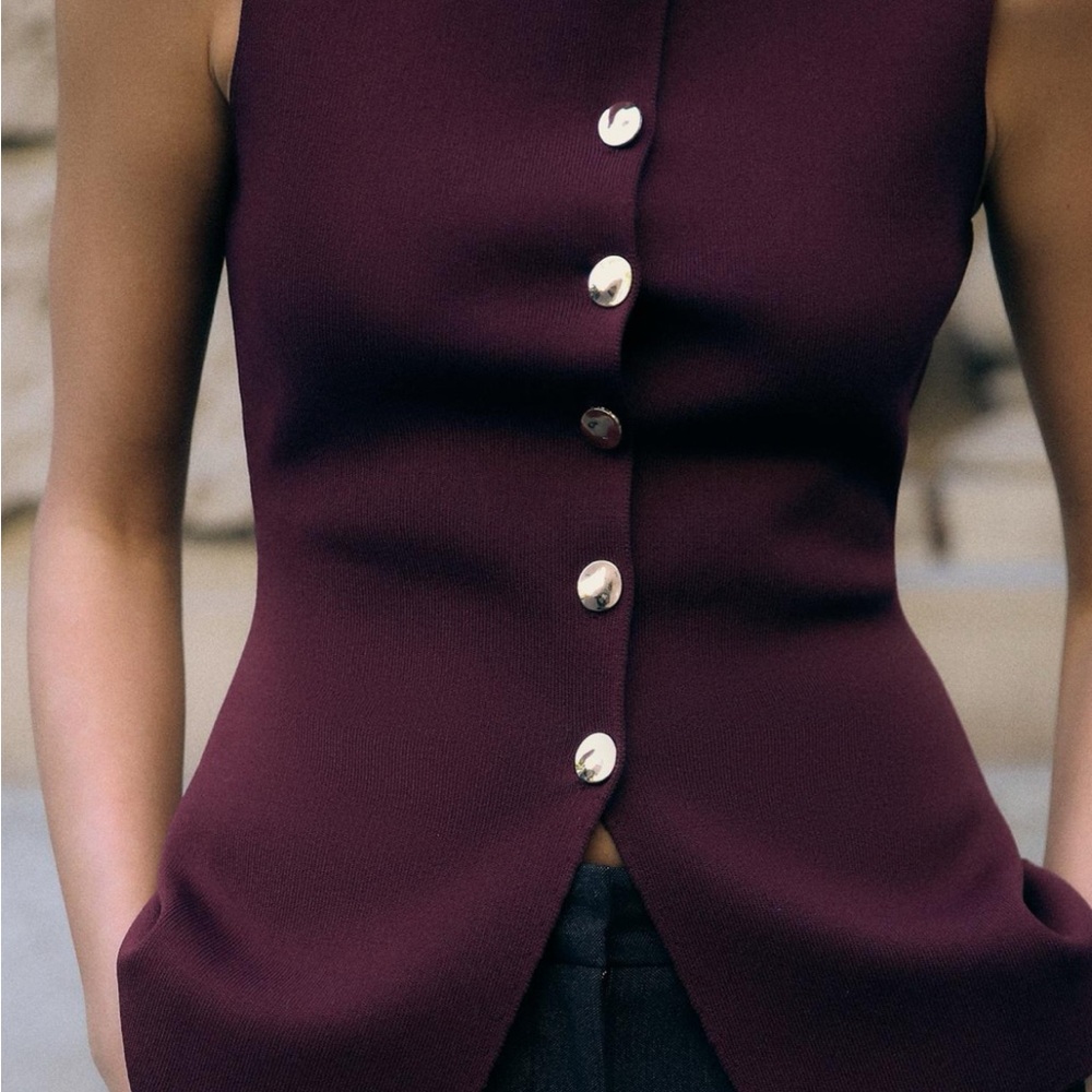 New Season Zara Burgundy and Black Button-Up Vest